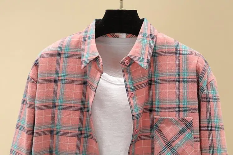 Women Cotton Plaid Long Sleeve Jacket Grey Black — feature 7