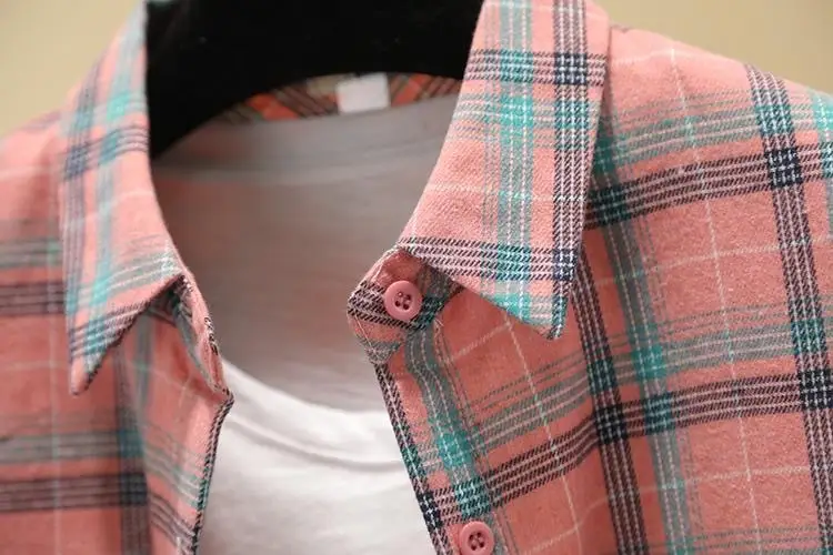 Women Cotton Plaid Long Sleeve Jacket Grey Black — feature 8
