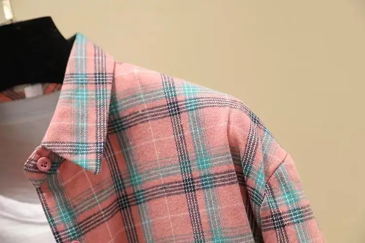 Women Cotton Plaid Long Sleeve Jacket Grey Black — feature 9