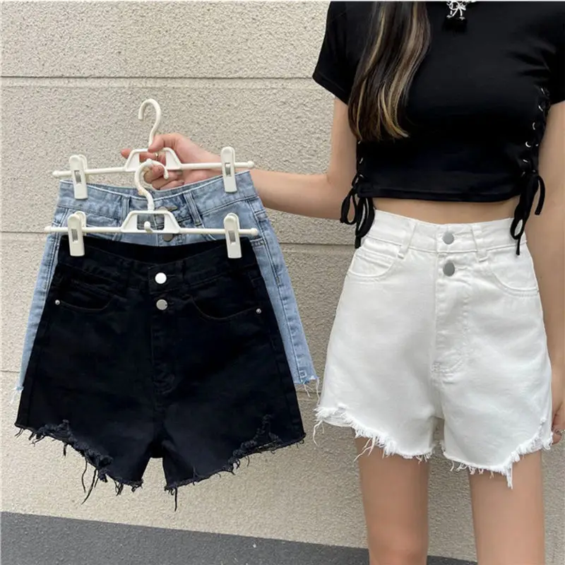 Women Denim Shorts Black High Waist Ripped 2021 - Image 6