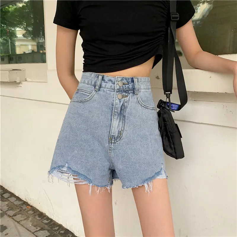 Women Denim Shorts Black High Waist Ripped 2021 - Image 7