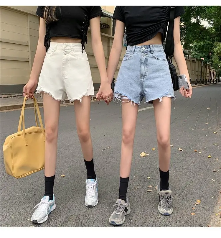Women Denim Shorts Black High Waist Ripped 2021 — feature 11