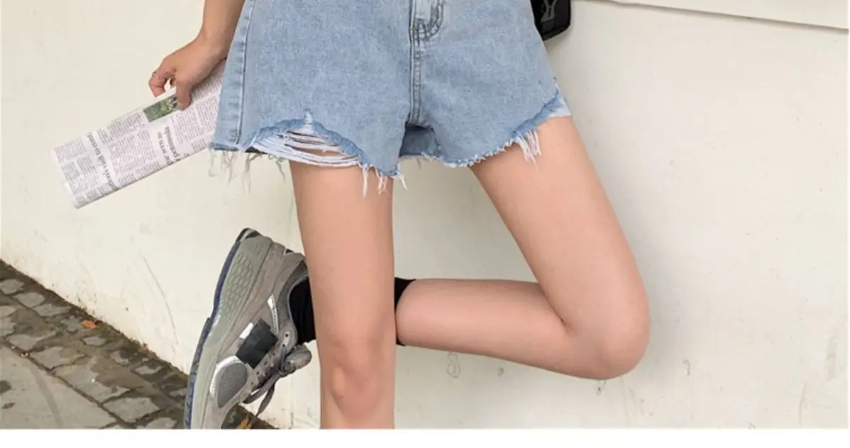 Women Denim Shorts Black High Waist Ripped 2021 — feature 15