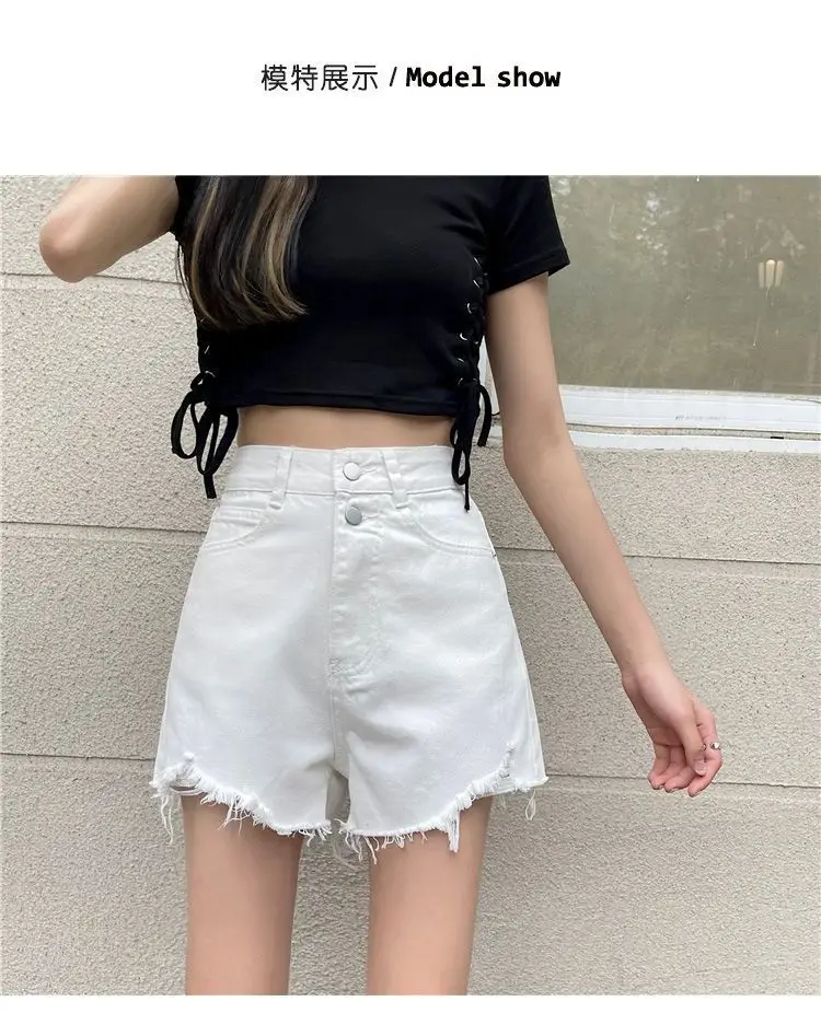 Women Denim Shorts Black High Waist Ripped 2021 — feature 8