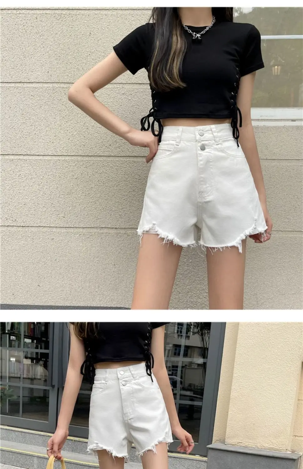 Women Denim Shorts Black High Waist Ripped 2021 — feature 9
