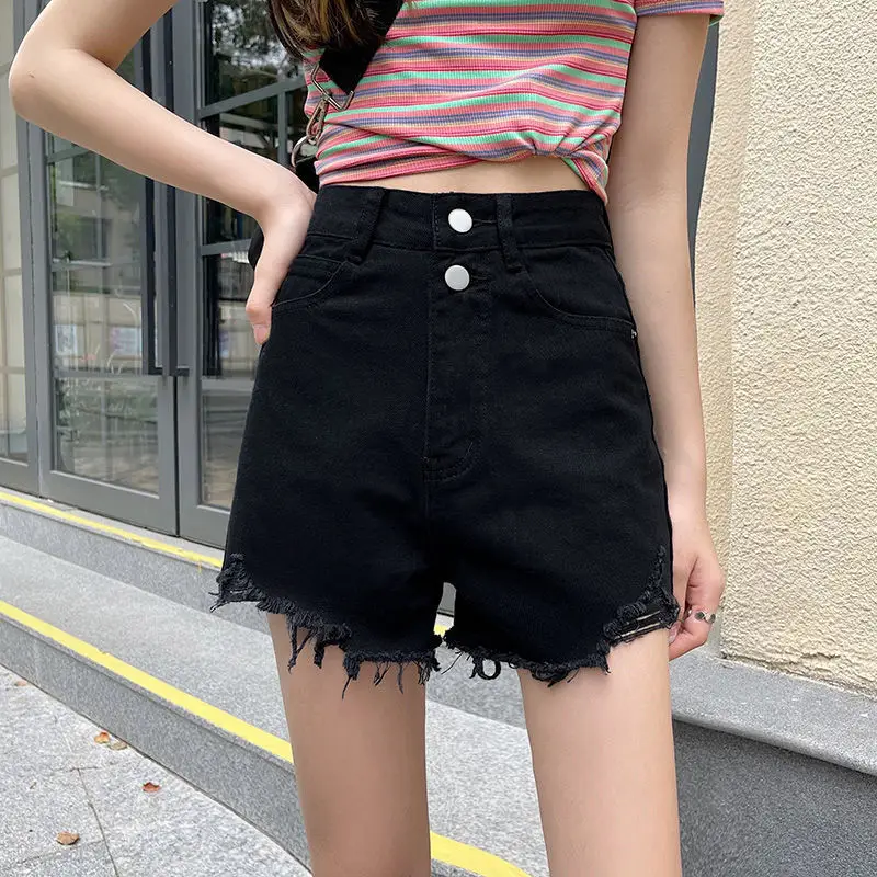 Women Denim Shorts Black High Waist Ripped 2021 - Image 2