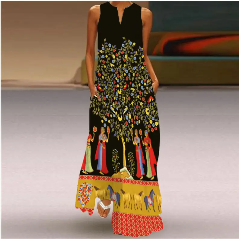 2021 V-Neck Printed Sleeveless Green Dress for Women - Image 43