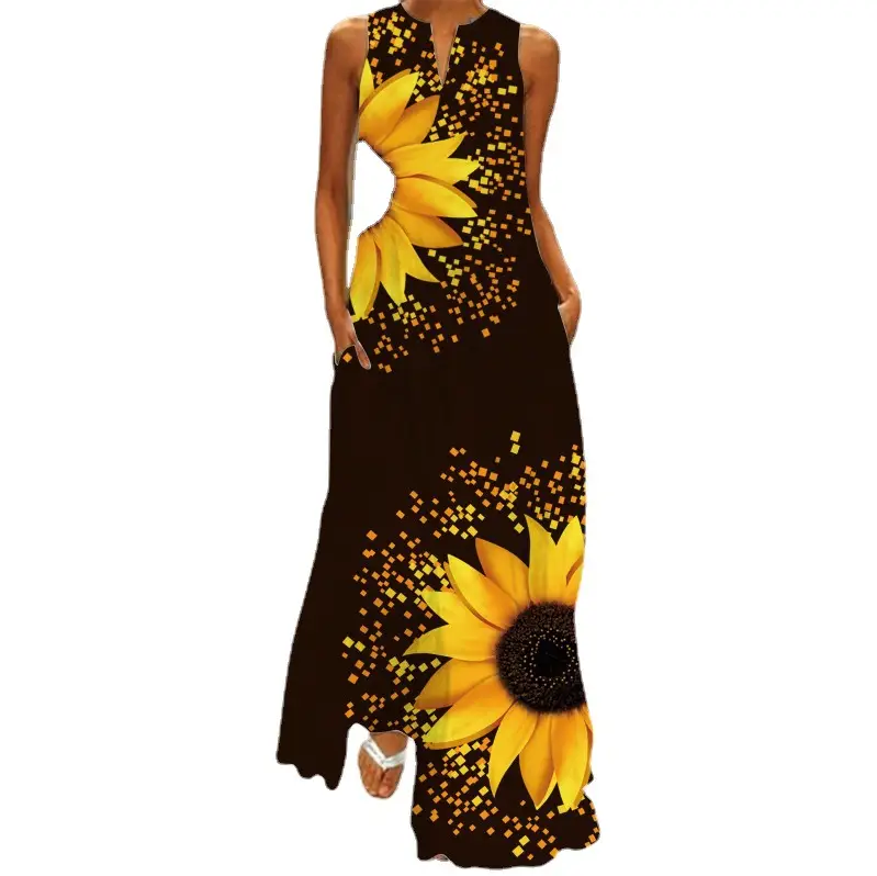 2021 V-Neck Printed Sleeveless Green Dress for Women - Image 46