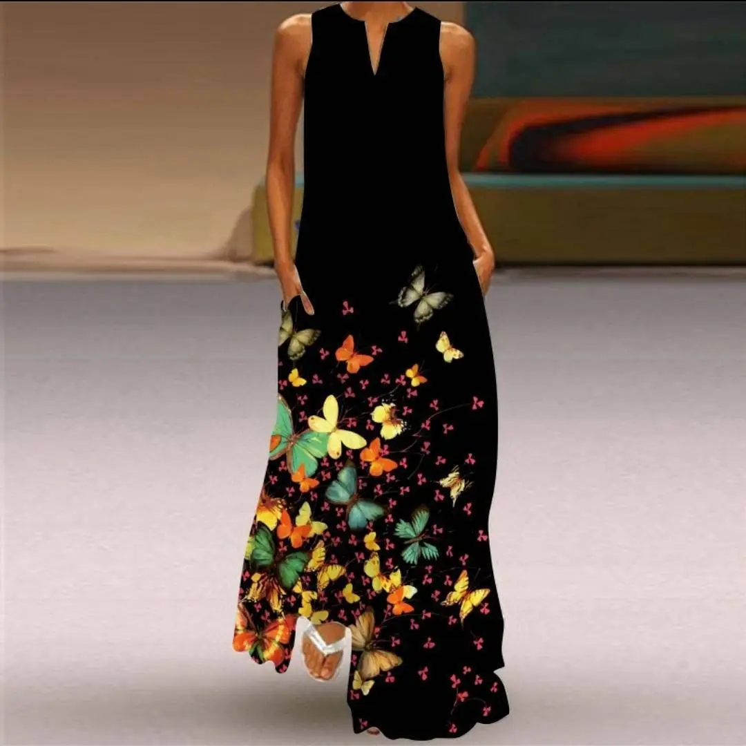 2021 V-Neck Printed Sleeveless Green Dress for Women - Image 21