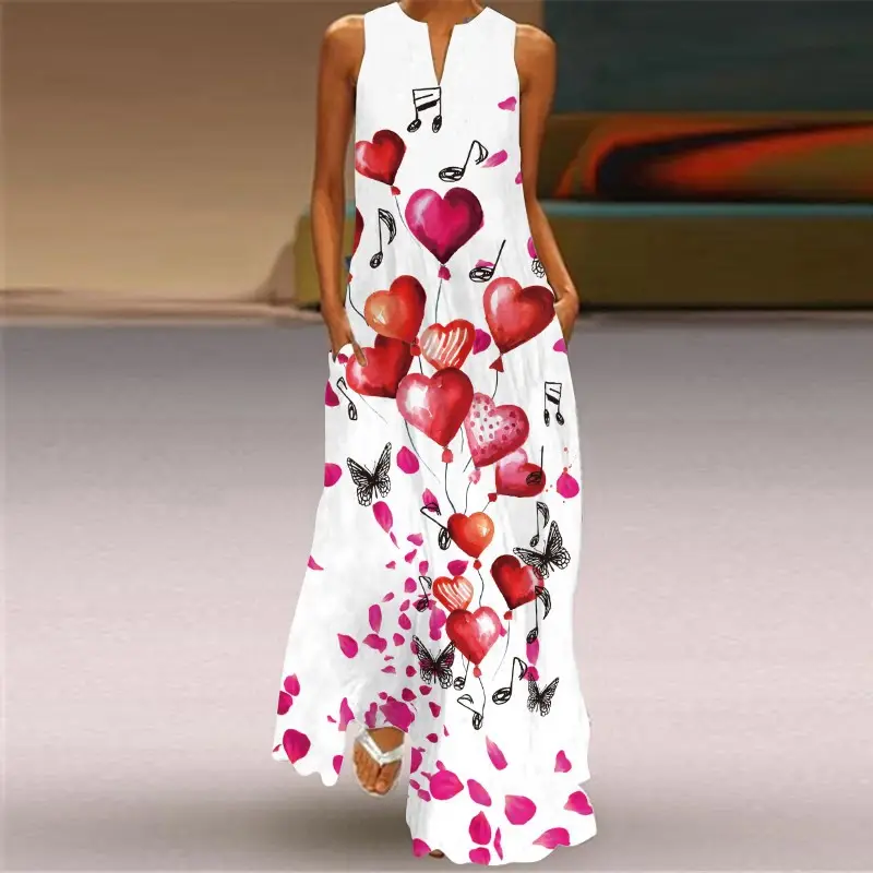 2021 V-Neck Printed Sleeveless Green Dress for Women - Image 23