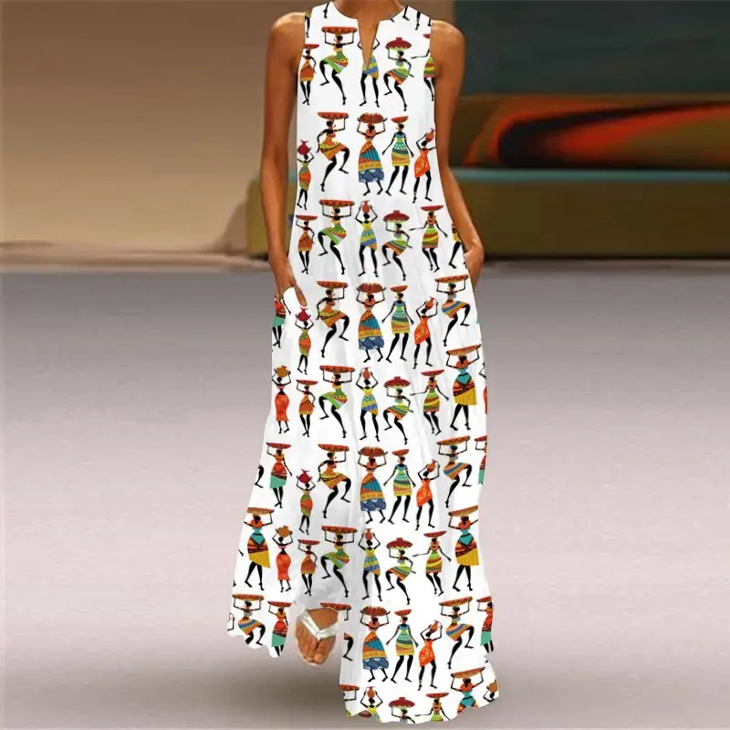 2021 V-Neck Printed Sleeveless Green Dress for Women - Image 24