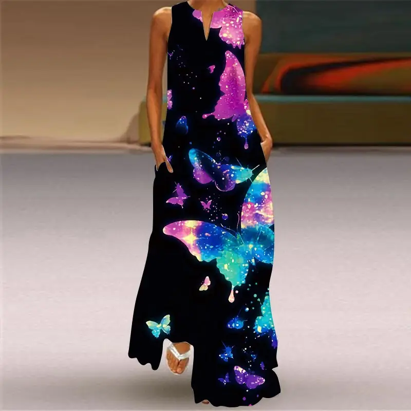 2021 V-Neck Printed Sleeveless Green Dress for Women - Image 26