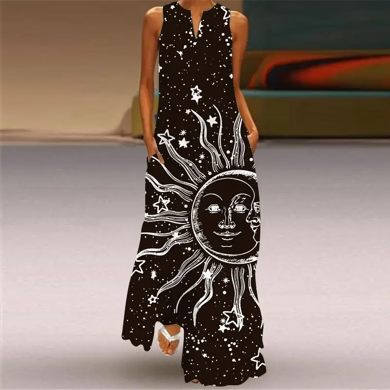 2021 V-Neck Printed Sleeveless Green Dress for Women - Image 27