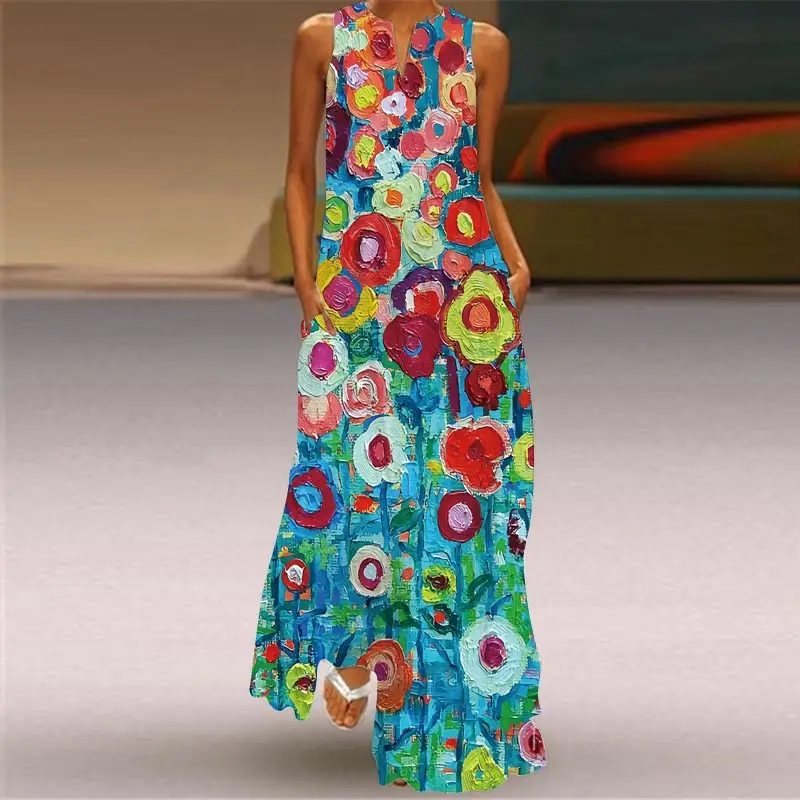 2021 V-Neck Printed Sleeveless Green Dress for Women - Image 31