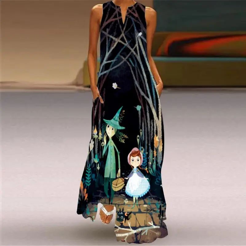 2021 V-Neck Printed Sleeveless Green Dress for Women - Image 32