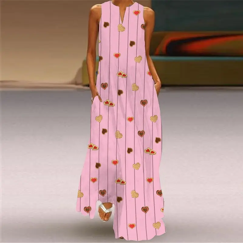 2021 V-Neck Printed Sleeveless Green Dress for Women - Image 35