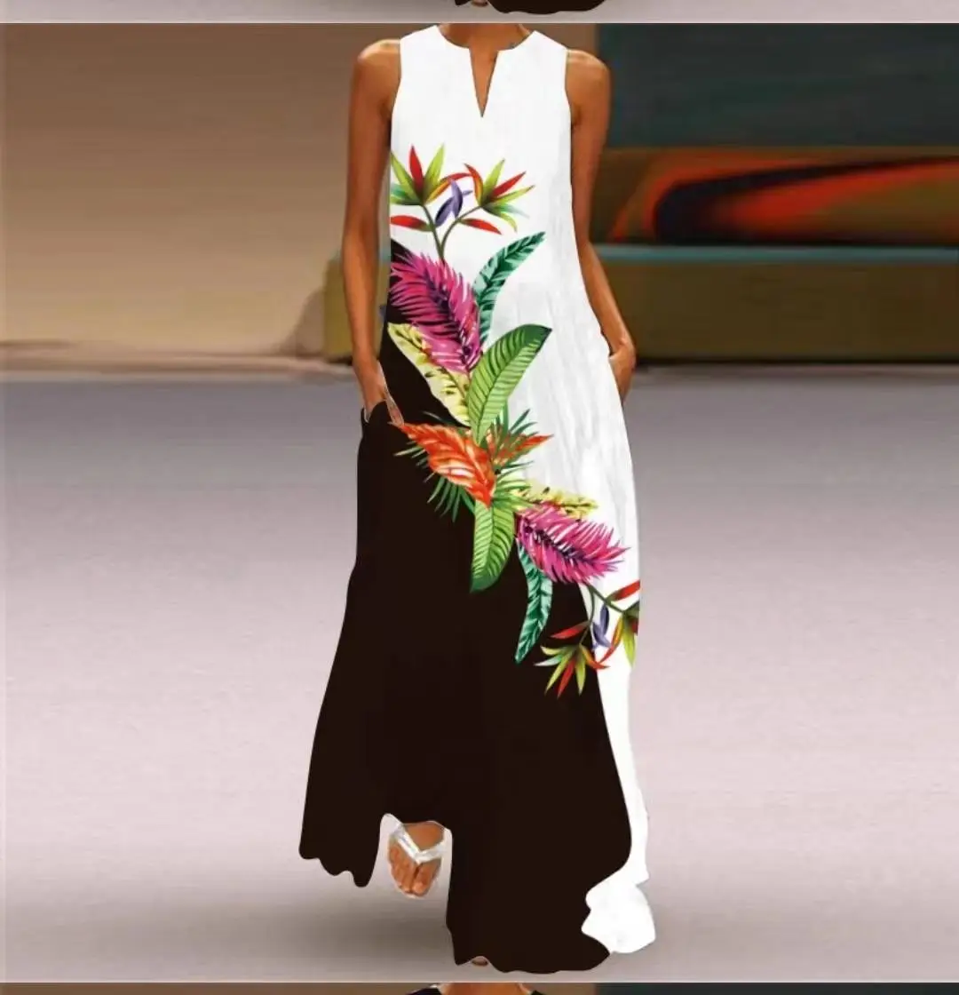 2021 V-Neck Printed Sleeveless Green Dress for Women - Image 40