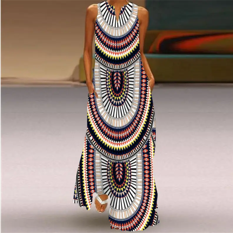 2021 V-Neck Printed Sleeveless Green Dress for Women - Image 9