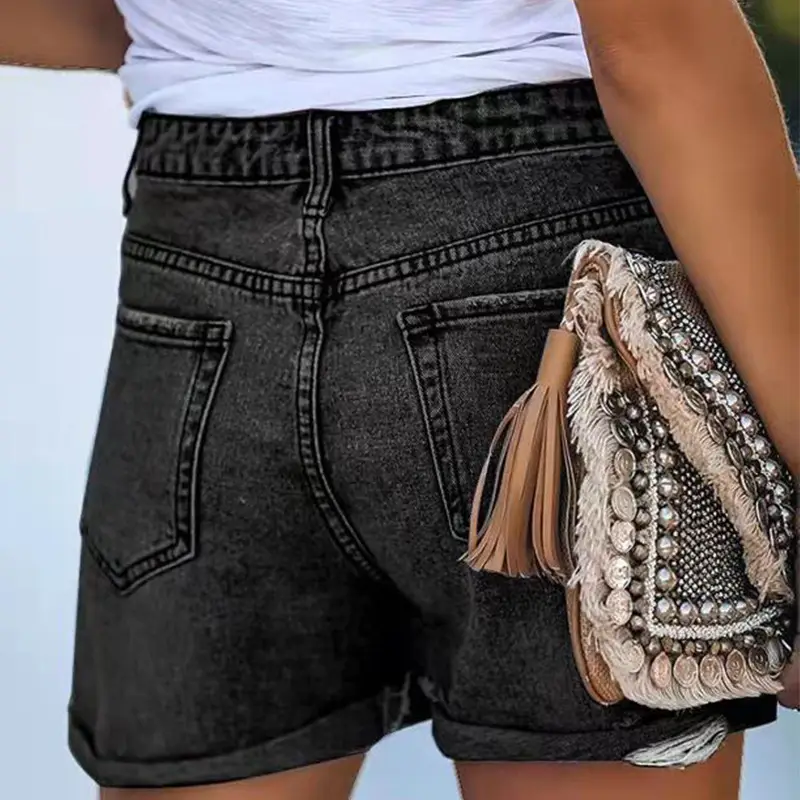 Ripped Denim Shorts Washed Retro Blue - Image 7