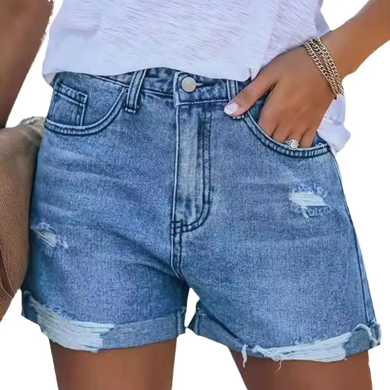 Ripped Denim Shorts Washed Retro Blue - Image 8