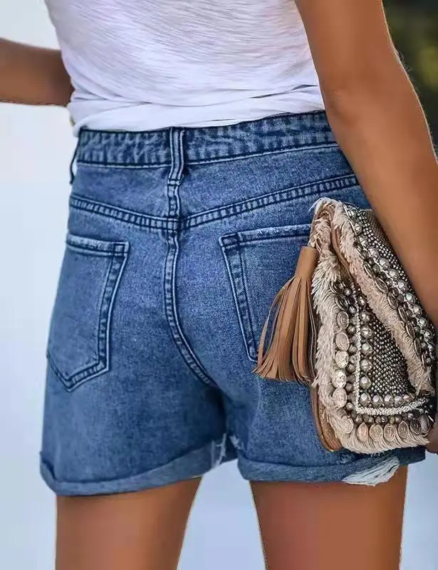 Ripped Denim Shorts Washed Retro Blue — feature 5