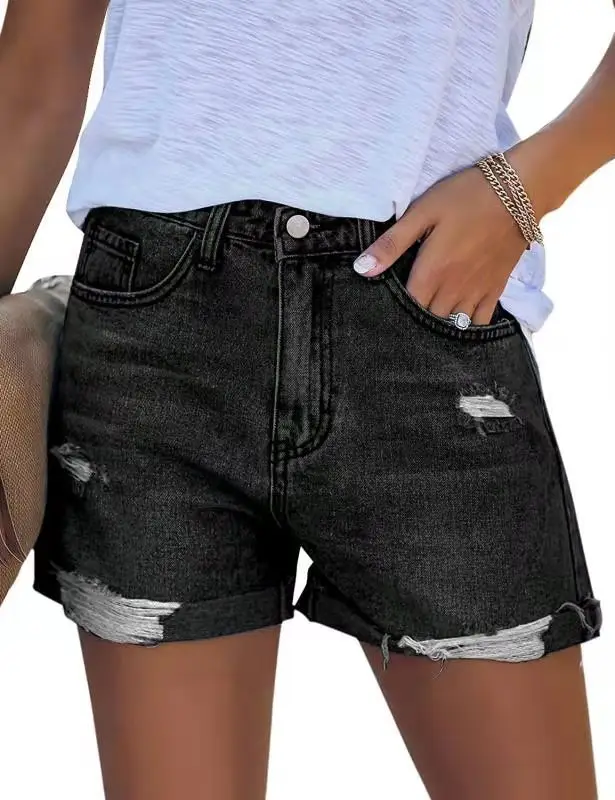 Ripped Denim Shorts Washed Retro Blue — feature 8