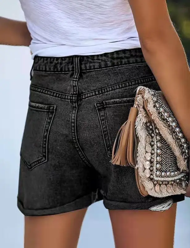 Ripped Denim Shorts Washed Retro Blue — feature 9