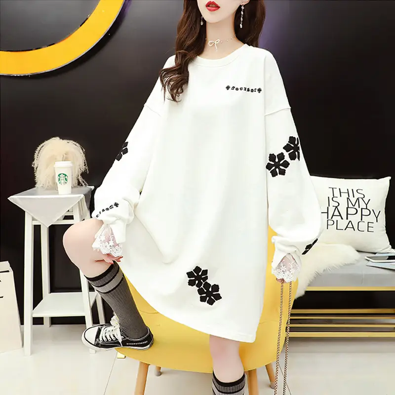 Plus Size Korean Style Loose Sweater Top Grey Floral - Image 4
