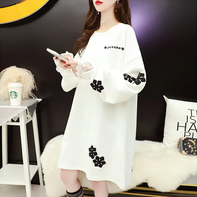 Plus Size Korean Style Loose Sweater Top Grey Floral - Image 7