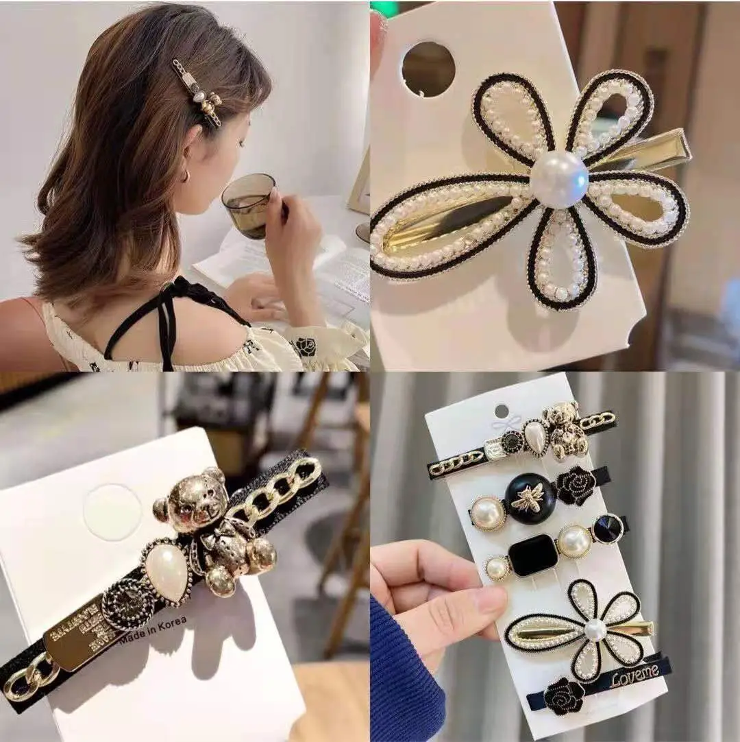 Golden Feather Bear Pearl Hair Clip for Women - Image 13