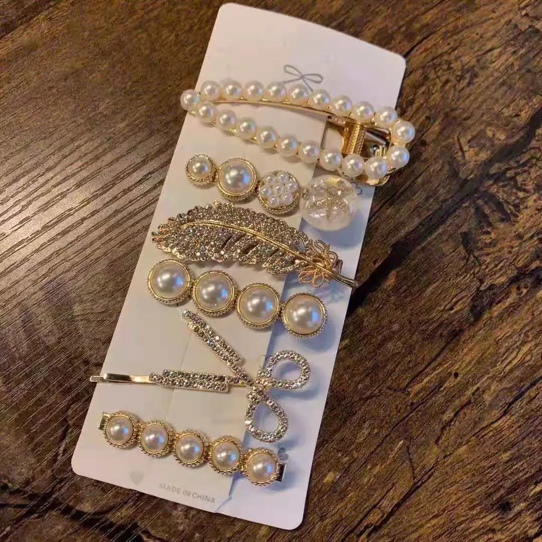 Golden Feather Bear Pearl Hair Clip for Women - Image 14