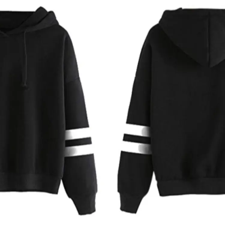 Gray Hoodie with White Stripes Loose Fit