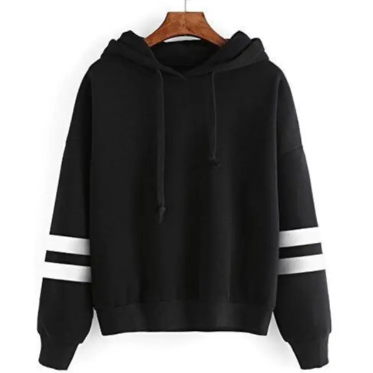 Gray Hoodie with White Stripes Loose Fit