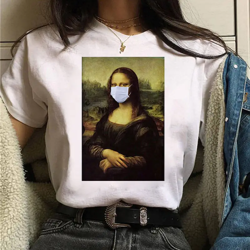 Mona Lisa Printed T-Shirt Women Short Sleeve White