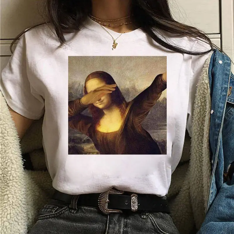 Mona Lisa Printed T-Shirt Women Short Sleeve White