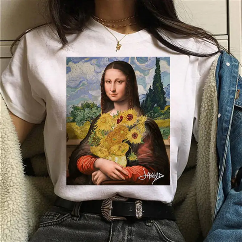 Mona Lisa Printed T-Shirt Women Short Sleeve White