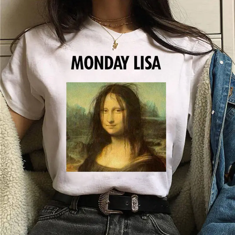 Mona Lisa Printed T-Shirt Women Short Sleeve White