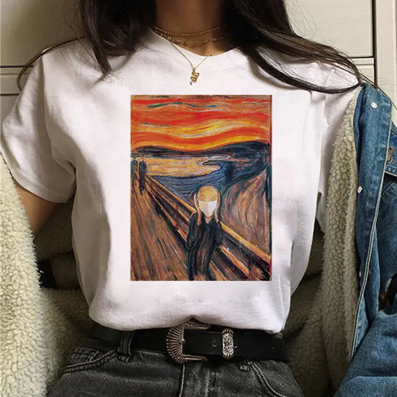 Mona Lisa Printed T-Shirt Women Short Sleeve White