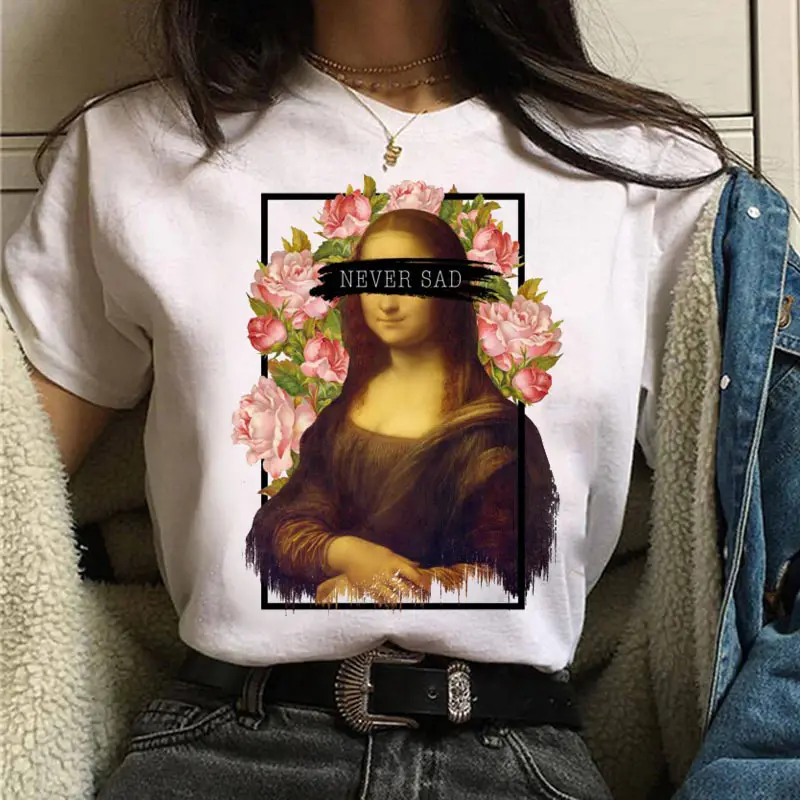 Mona Lisa Printed T-Shirt Women Short Sleeve White