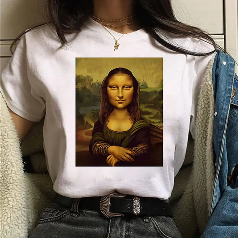 Mona Lisa Printed T-Shirt Women Short Sleeve White