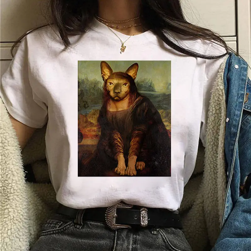 Mona Lisa Printed T-Shirt Women Short Sleeve White