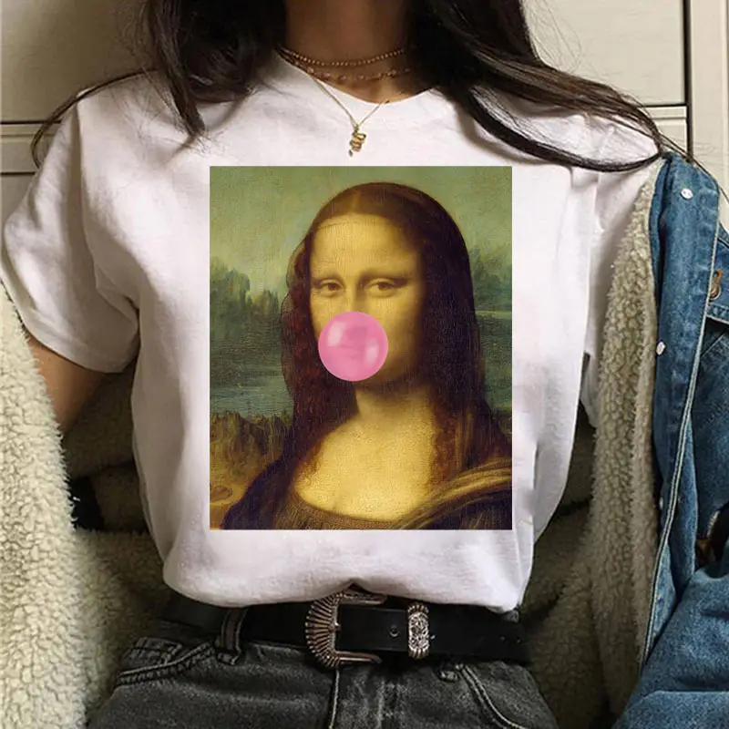 Mona Lisa Printed T-Shirt Women Short Sleeve White