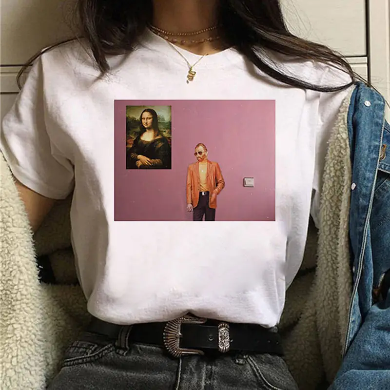 Mona Lisa Printed T-Shirt Women Short Sleeve White