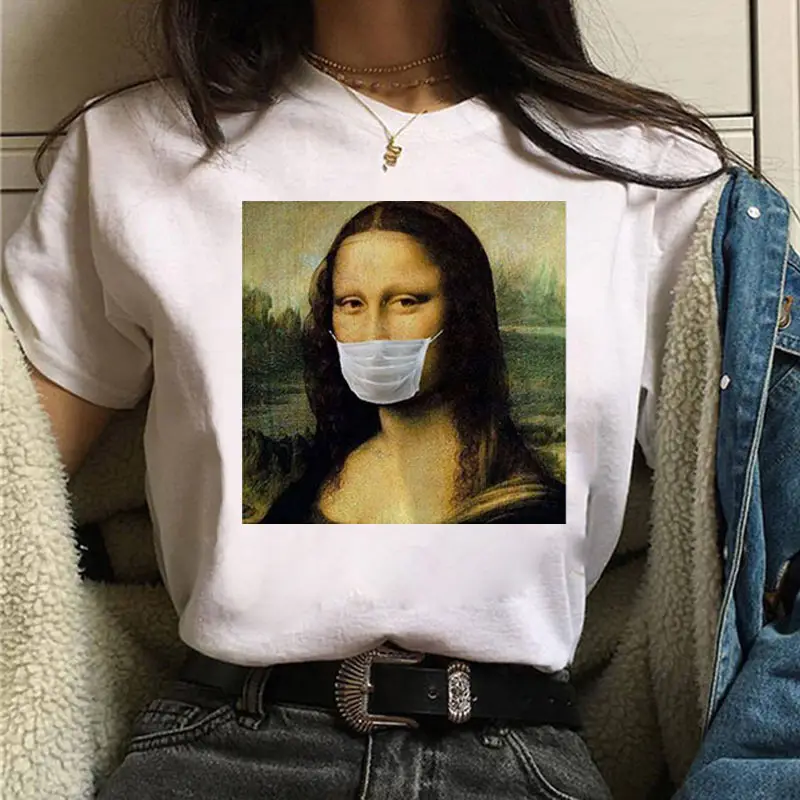 Mona Lisa Printed T-Shirt Women Short Sleeve White