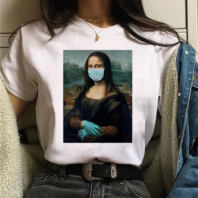 Mona Lisa Printed T-Shirt Women Short Sleeve White