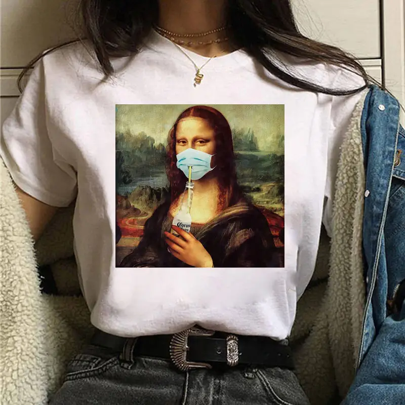 Mona Lisa Printed T-Shirt Women Short Sleeve White