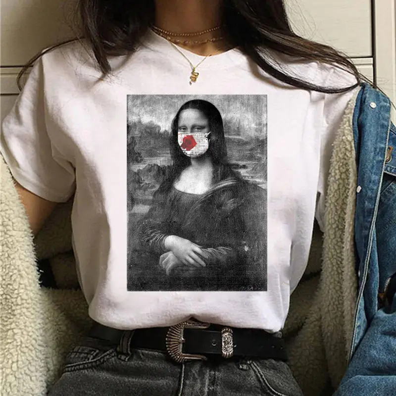 Mona Lisa Printed T-Shirt Women Short Sleeve White