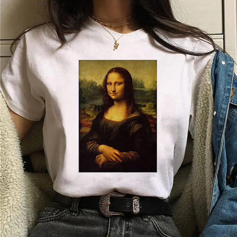 Mona Lisa Printed T-Shirt Women Short Sleeve White
