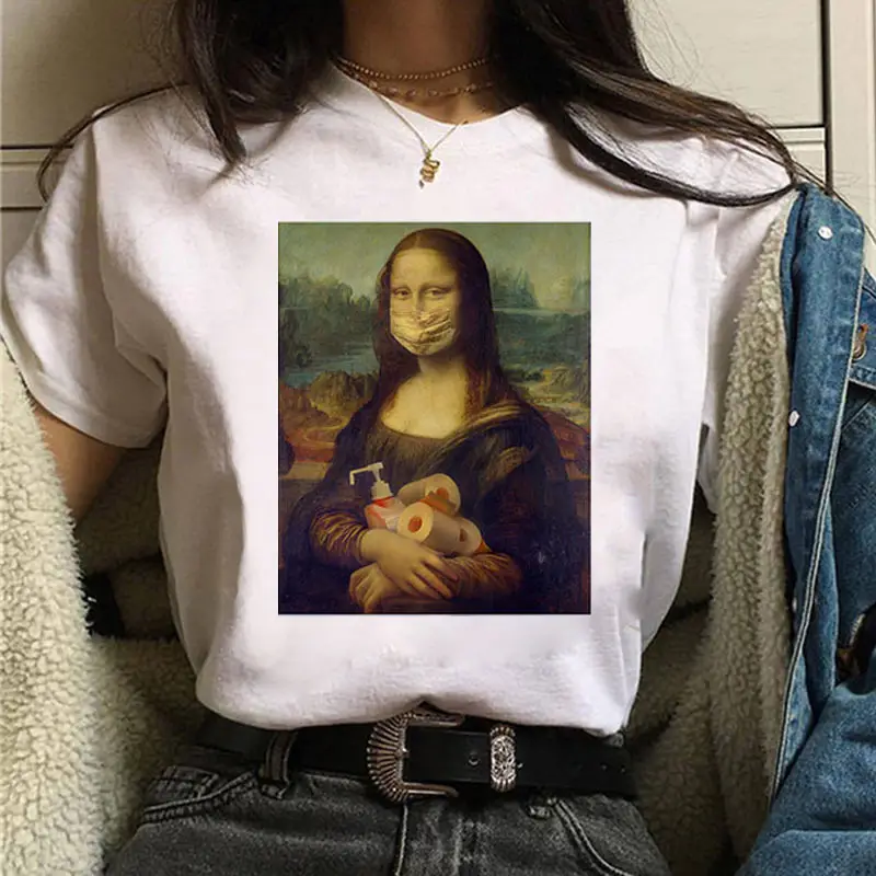 Mona Lisa Printed T-Shirt Women Short Sleeve White