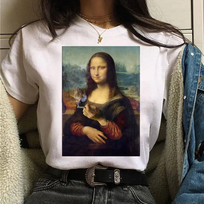 Mona Lisa Printed T-Shirt Women Short Sleeve White